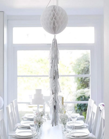 White + Silver Honeycomb Tasseled Decoration