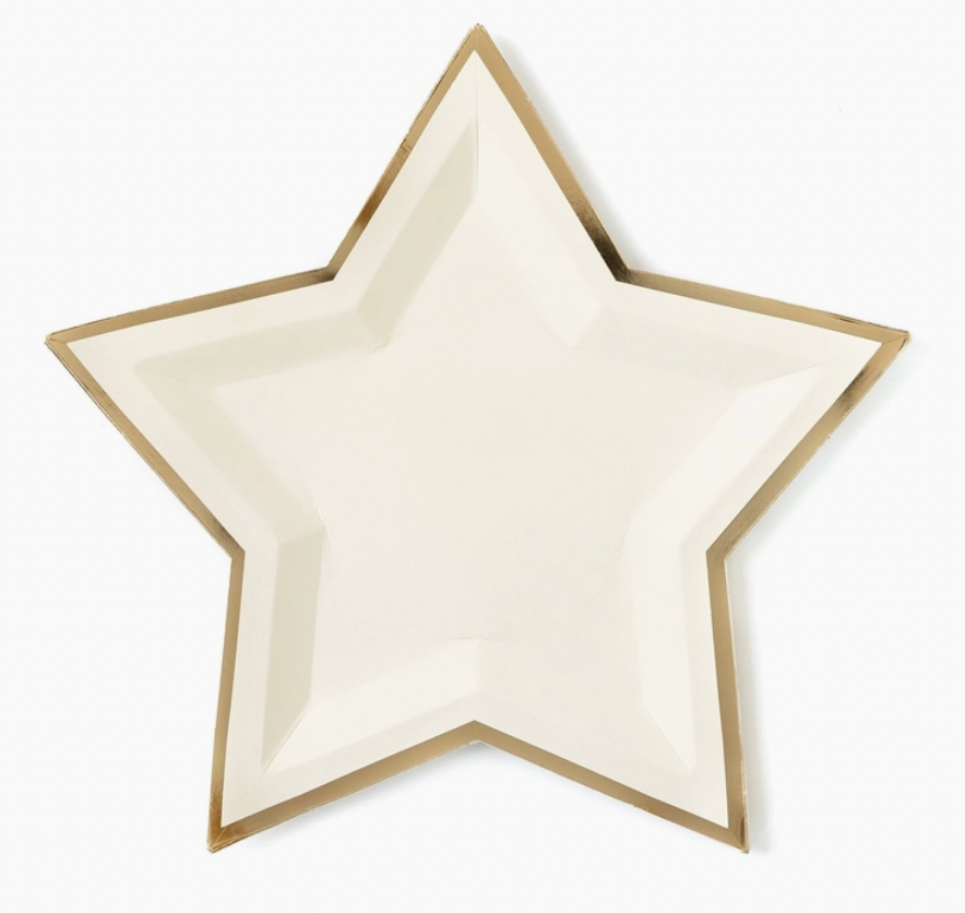 Cream Star Shaped 9" Gold Foiled Plates