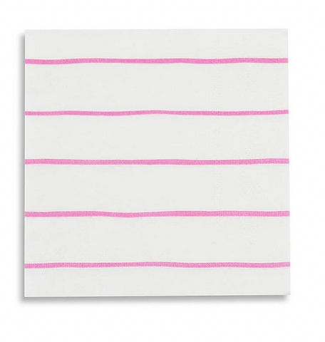 Cerise Pink Frenchie Striped Cocktail Napkin